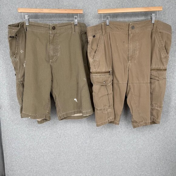 Kuhl Mens Renegade Shorts Bundle Lot of 2 Size 40 Khaki Thrashed Distressed Work - Picture 1 of 16